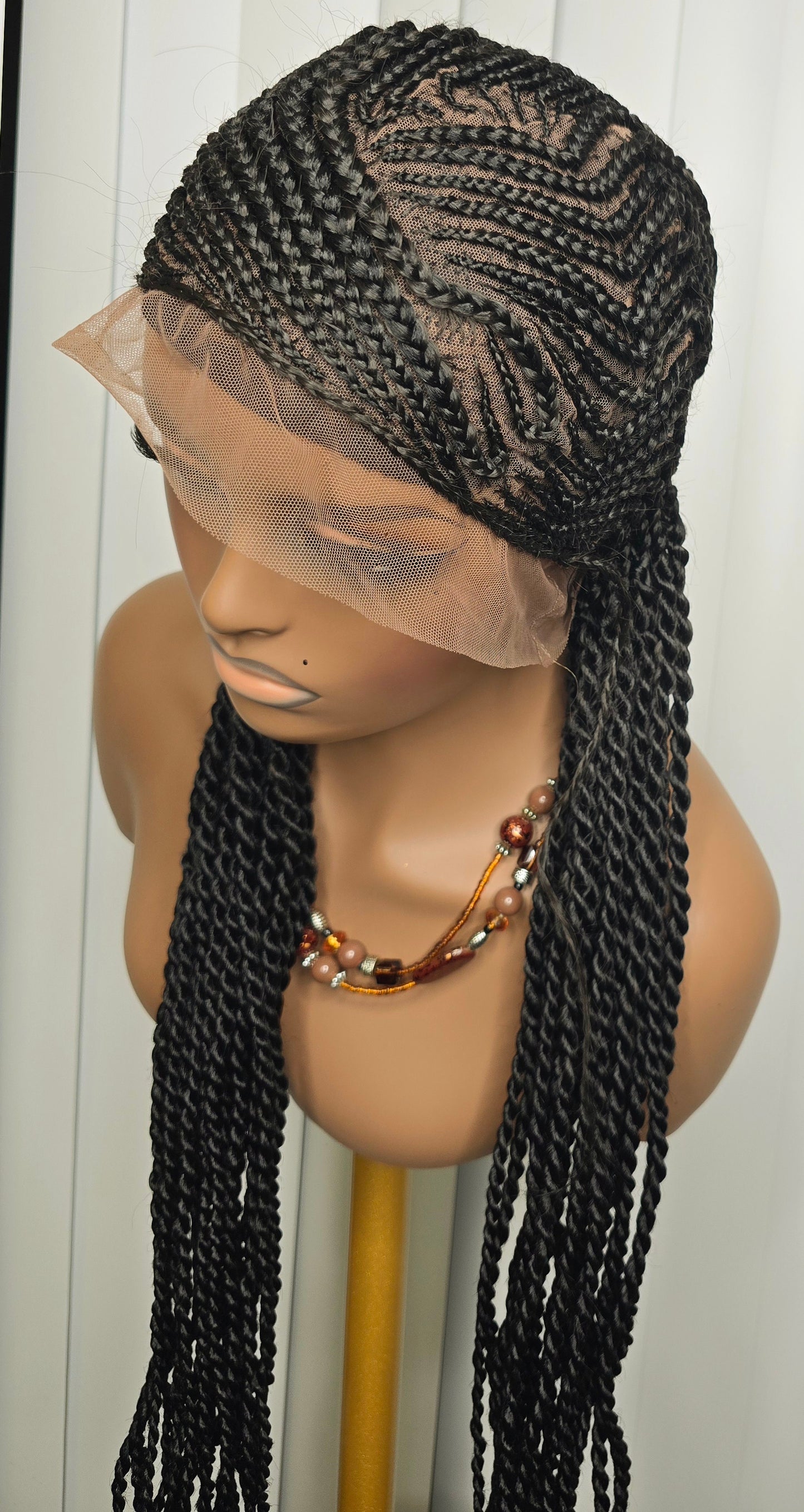 Black 36inches cornrow style twisted braided wig for classic ladies