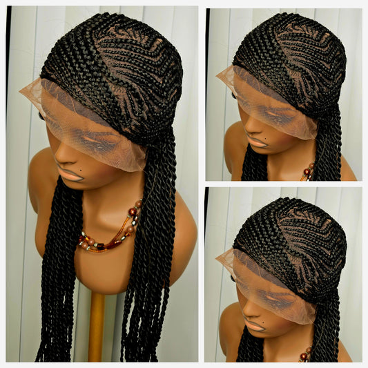 Black 36inches cornrow style twisted braided wig for classic ladies