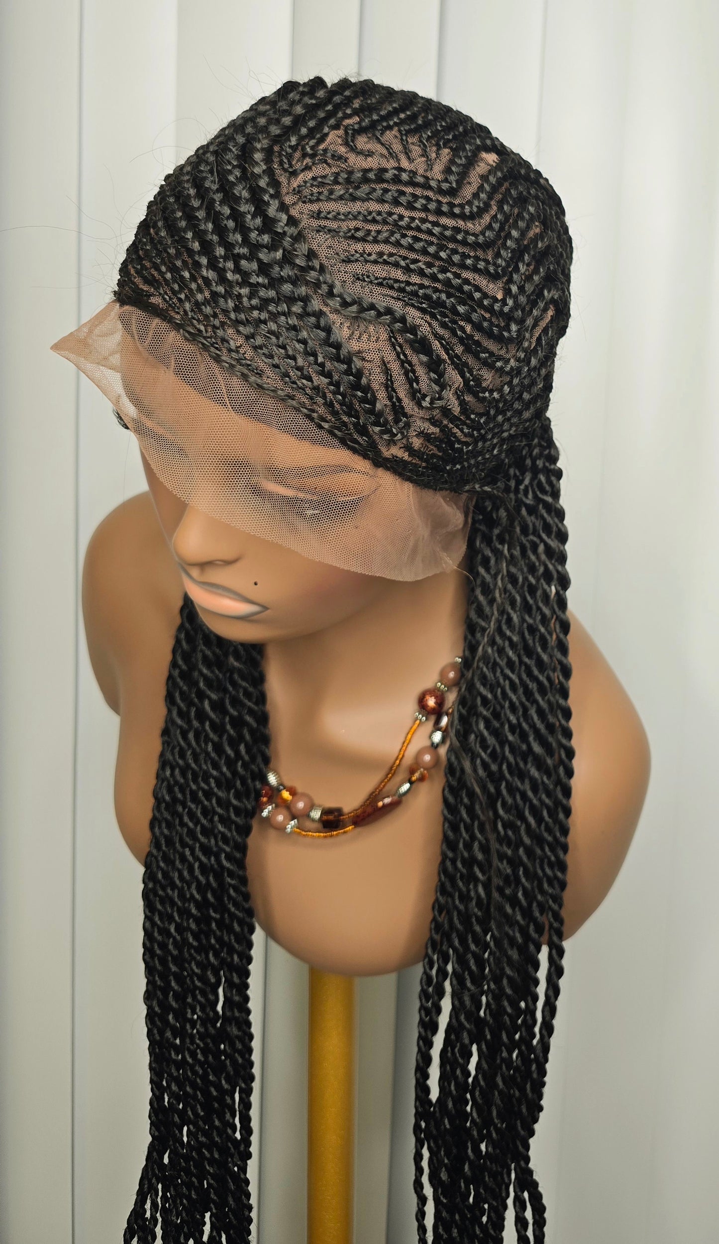 Black 36inches cornrow style twisted braided wig for classic ladies