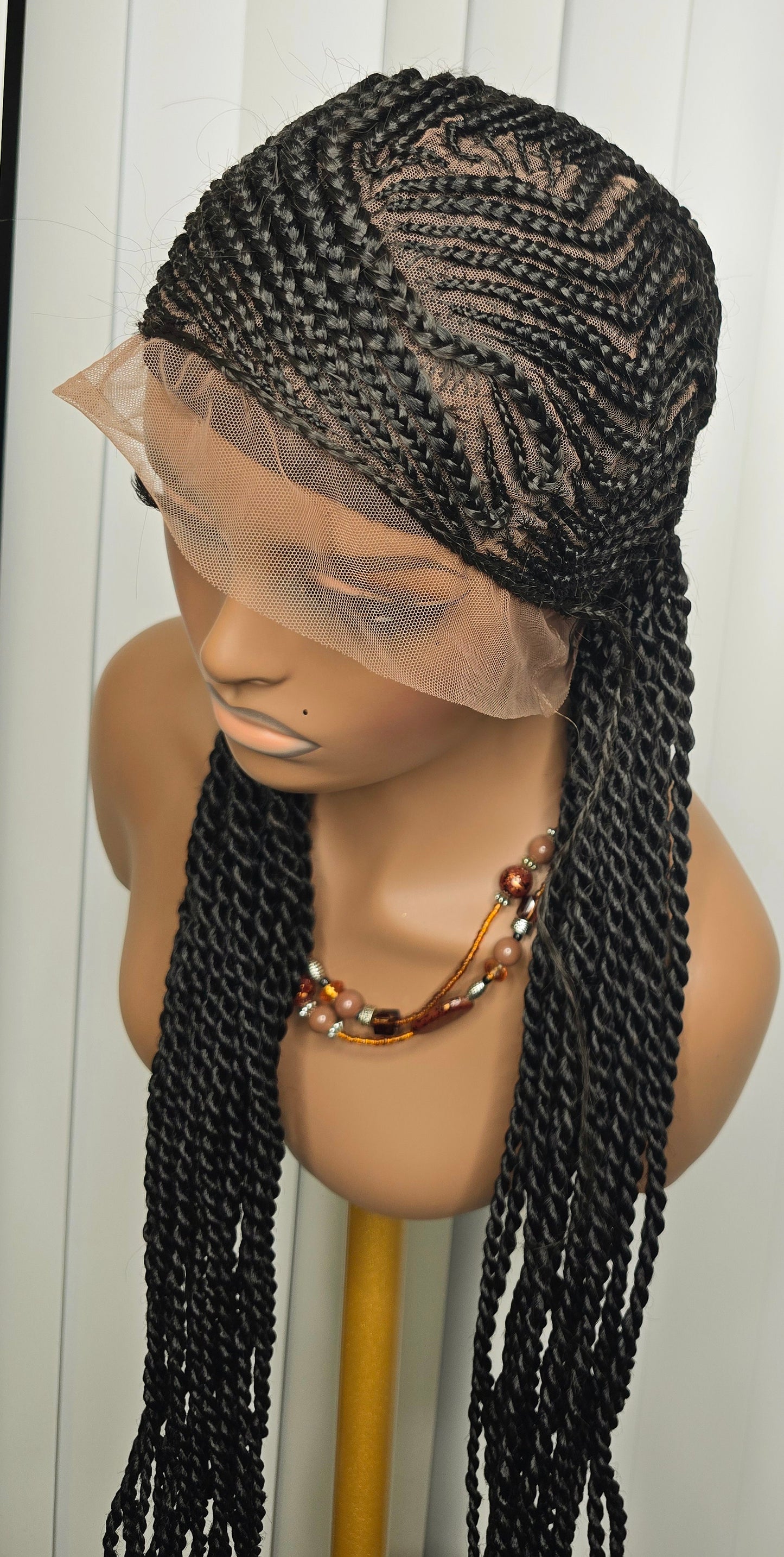 Black 36inches cornrow style twisted braided wig for classic ladies