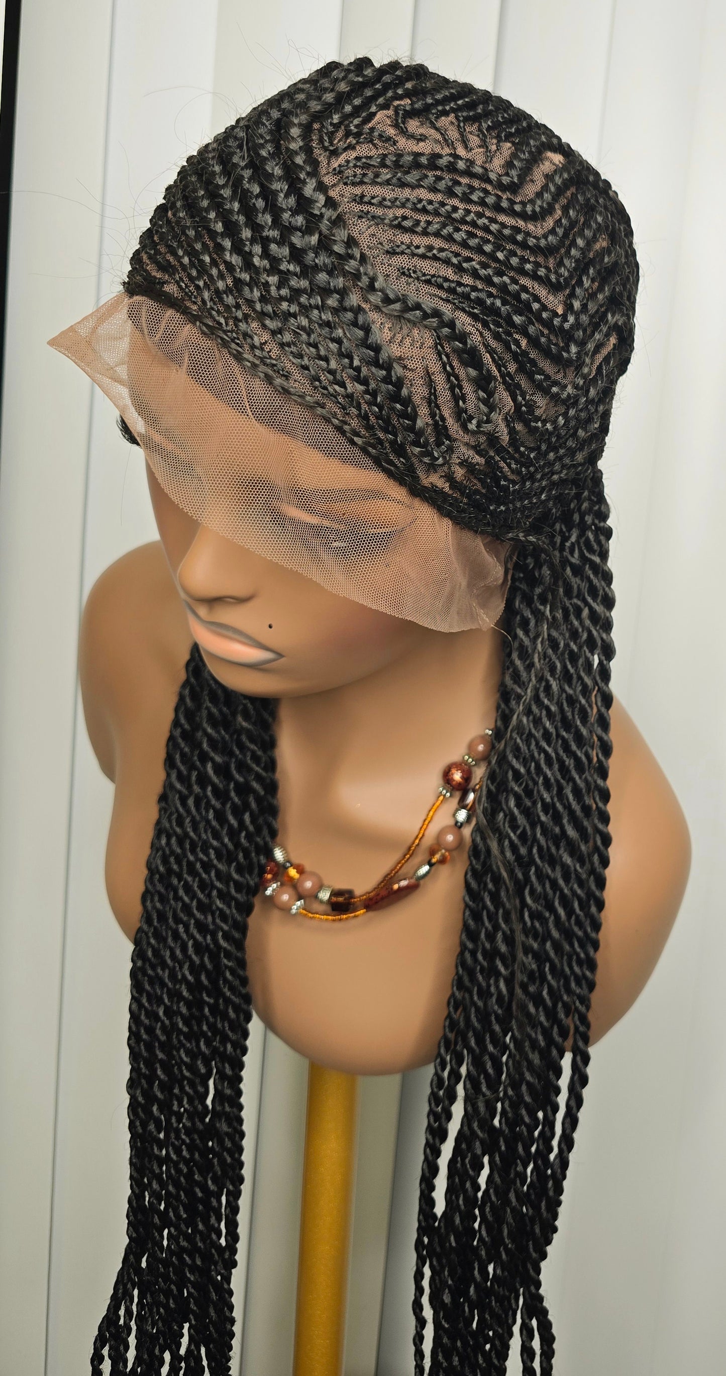Black 36inches cornrow style twisted braided wig for classic ladies