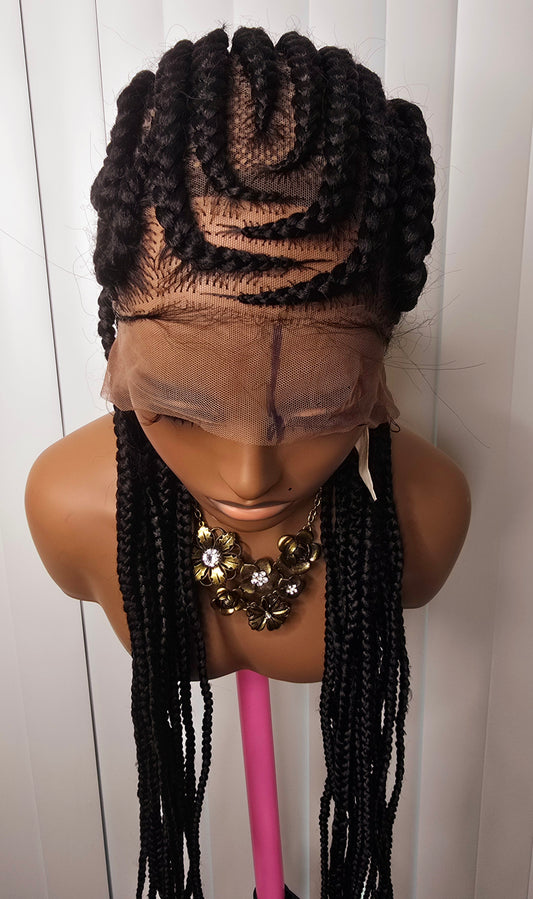 Black Full Lace 30 Inches Synthetic Braided Wig for Classic Ladies with Natural Look and Comfortable Fit