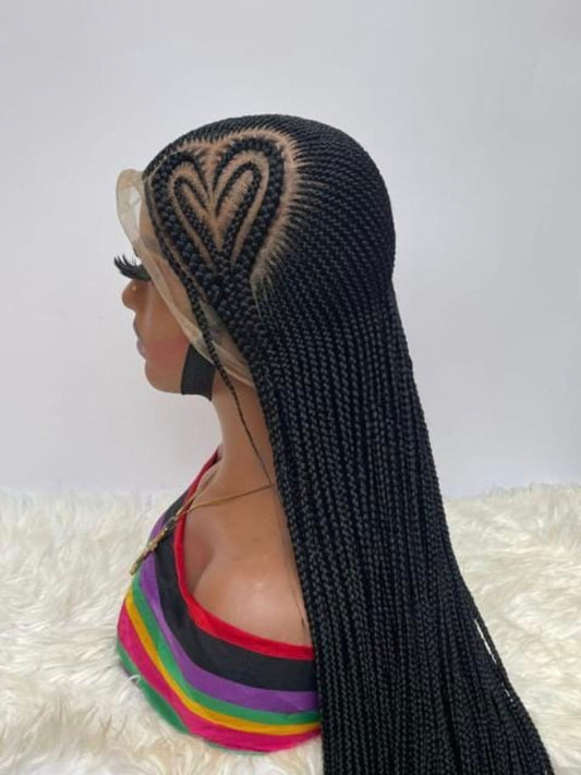 Black and Brown 36inches 360 Full Lace Synthetic Braided Wig with Unique Heart Design