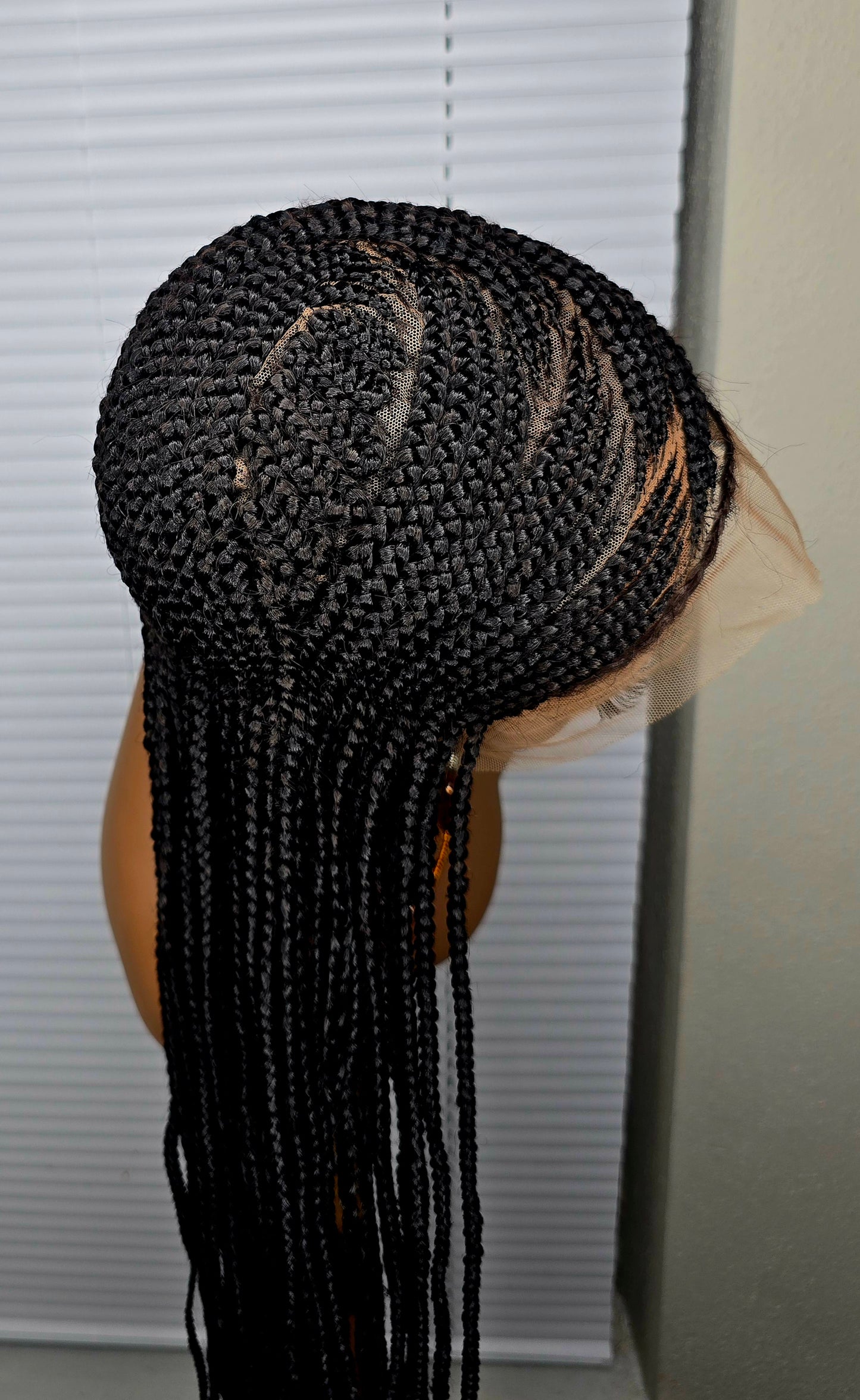 Black Adomac 036  32inches 360 Full Lace Synthetic Braided Wig with Unique Heart Design Unisex Natural Appearance Easy Styling Comfortable Maintenance