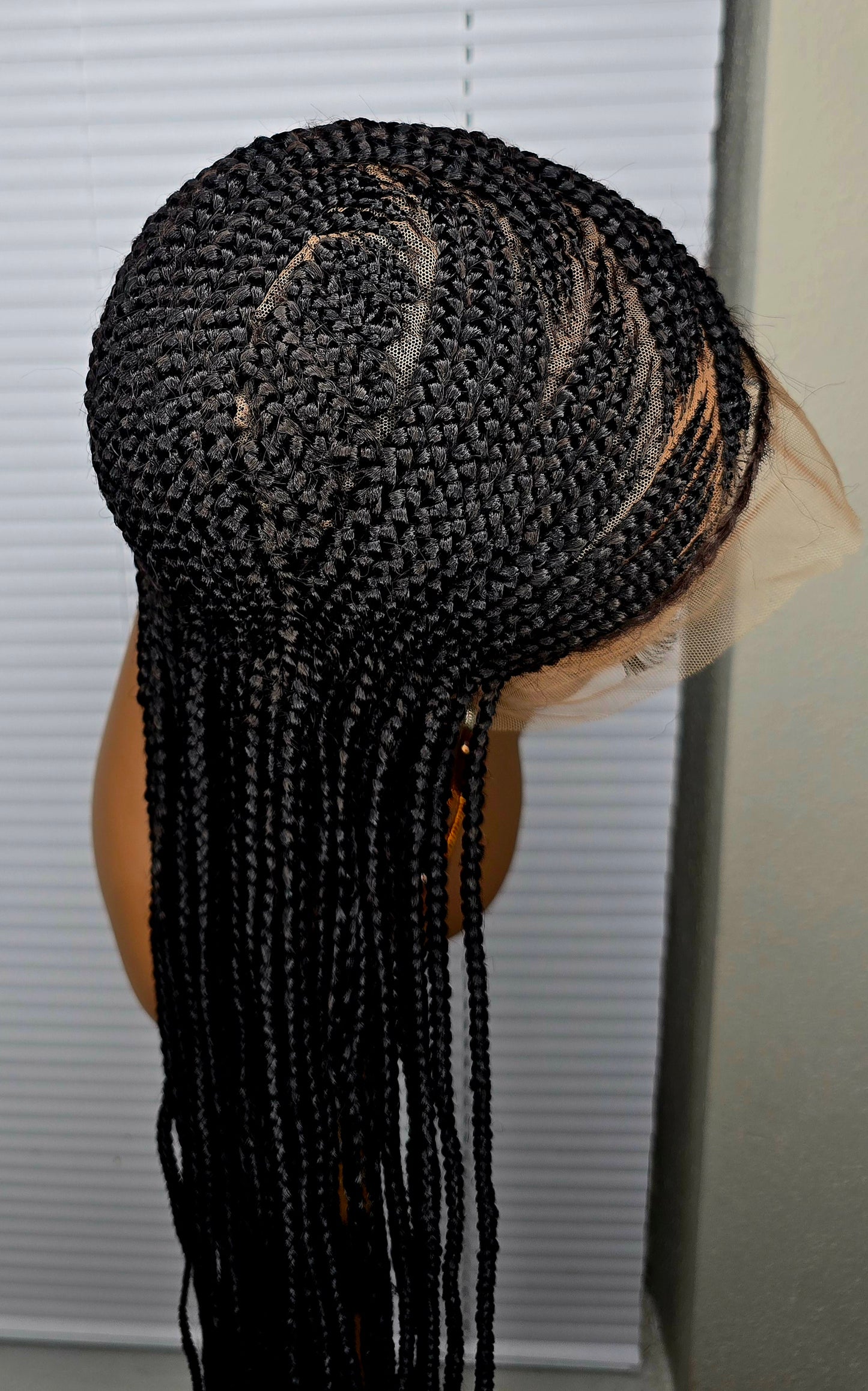 Black Adomac 036  32inches 360 Full Lace Synthetic Braided Wig with Unique Heart Design Unisex Natural Appearance Easy Styling Comfortable Maintenance