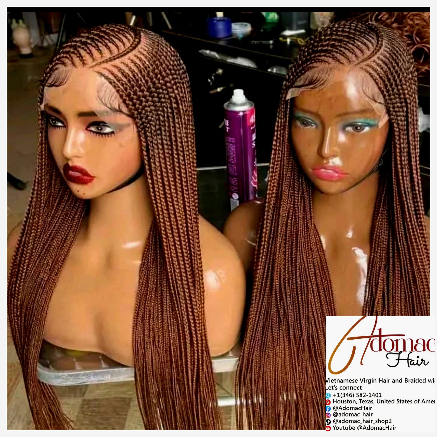 Black  36inches 360 full lace Braided Wig 008 - Luxury Braided Wig Style with Easy Styling & Comfortable Design for a Distinctive Look