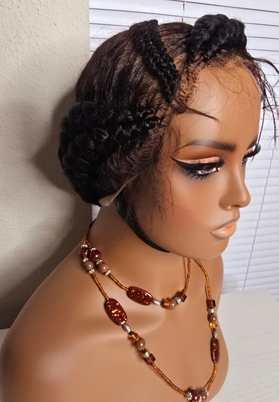 Side Packed Black Braided Wig 031- Luxury Braided Wig Style with Easy Styling & Comfortable Design for a Distinctive Look