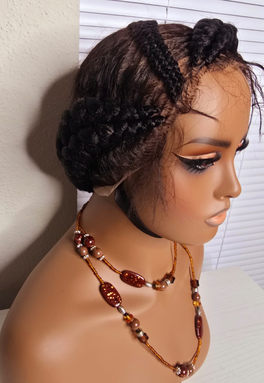 Side Packed Black Braided Wig 031- Luxury Braided Wig Style with Easy Styling & Comfortable Design for a Distinctive Look