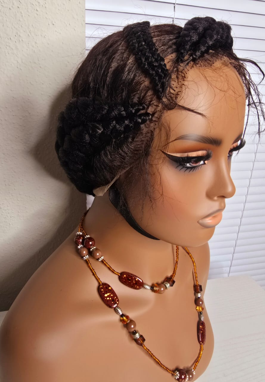 Side Packed Black Braided Wig 031- Luxury Braided Wig Style with Easy Styling & Comfortable Design for a Distinctive Look