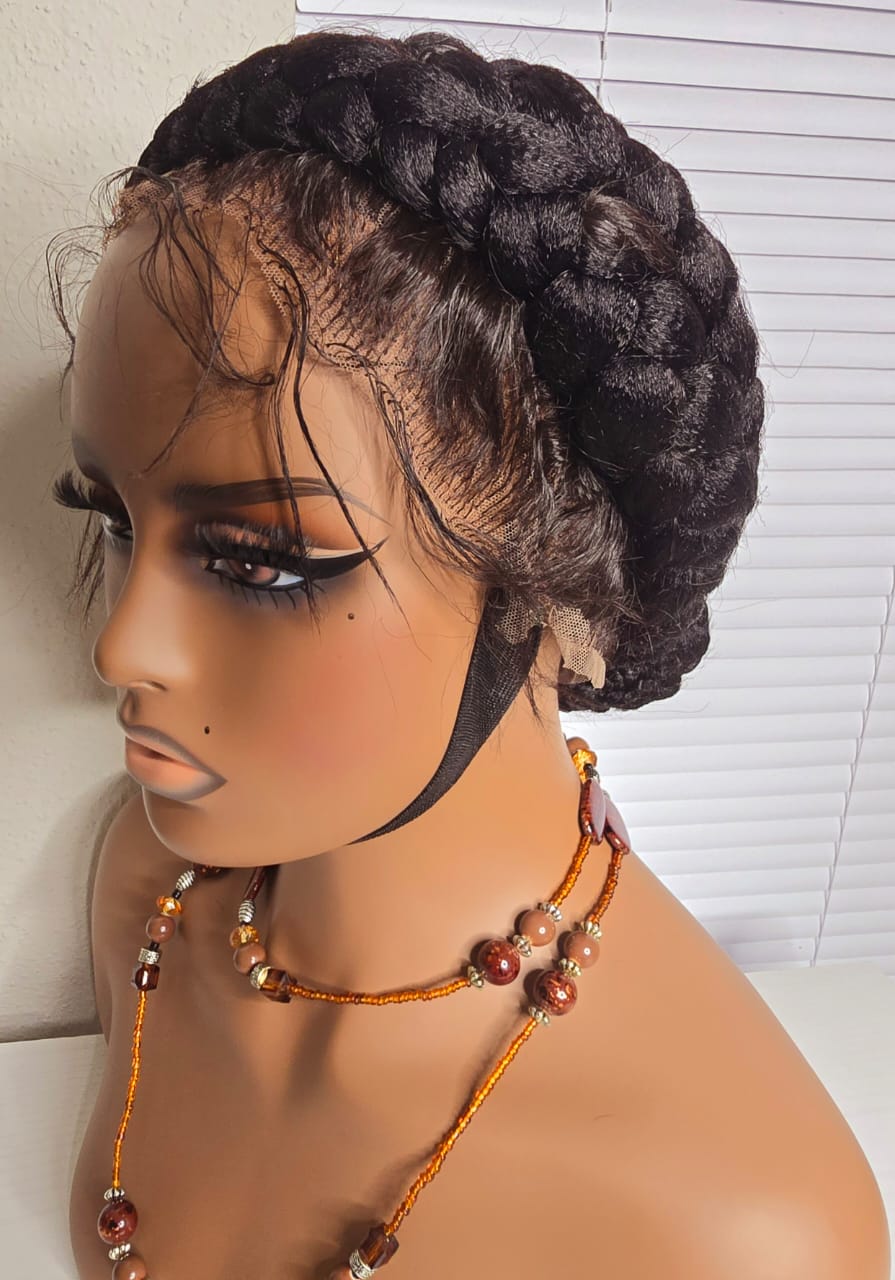 Side Packed Black Braided Wig 031- Luxury Braided Wig Style with Easy Styling & Comfortable Design for a Distinctive Look