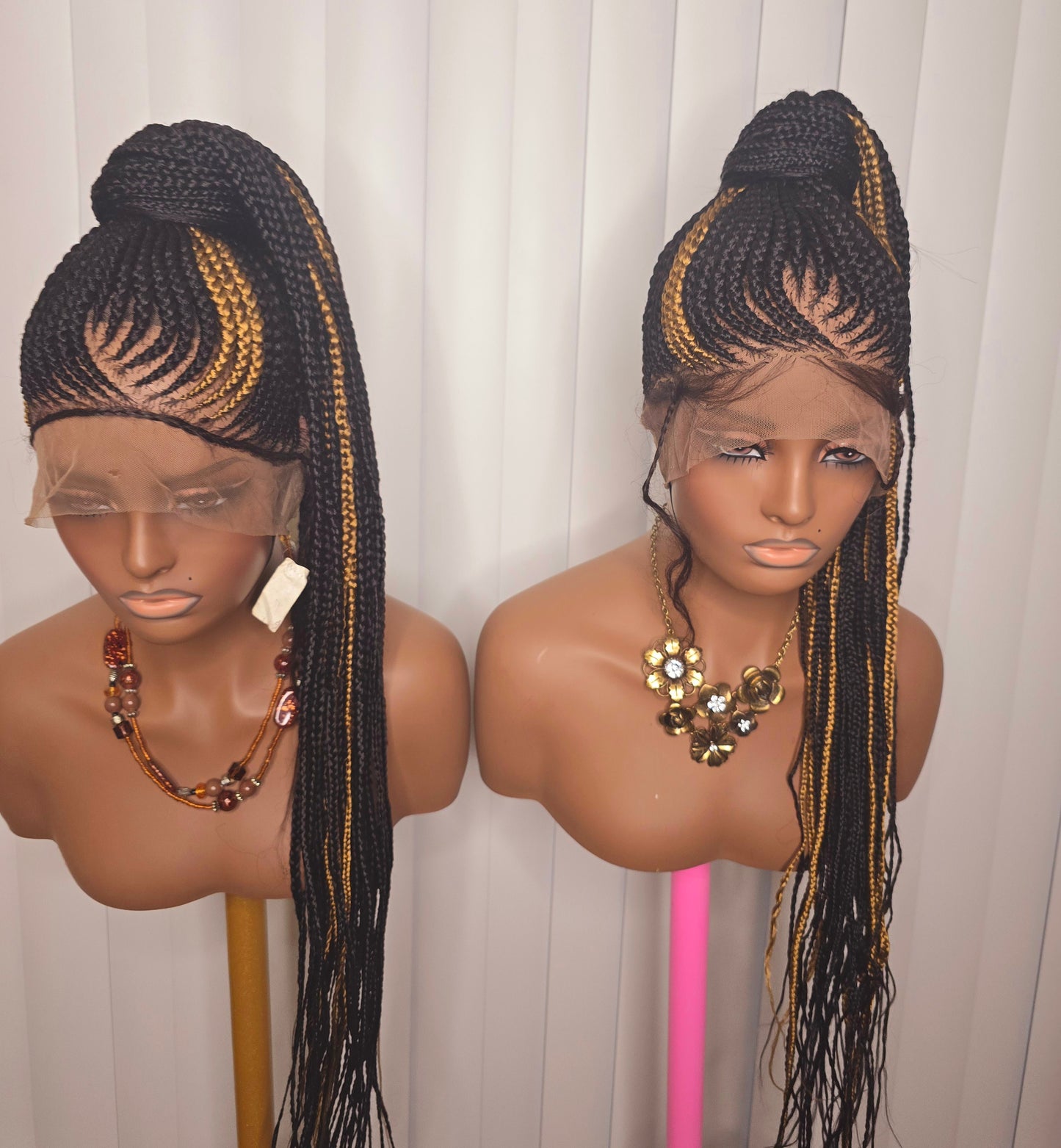 Black and Gold Full Lace Synthetic Braided Wig for Classic Ladies Easy to Style with Elegant Design and Versatile Wear