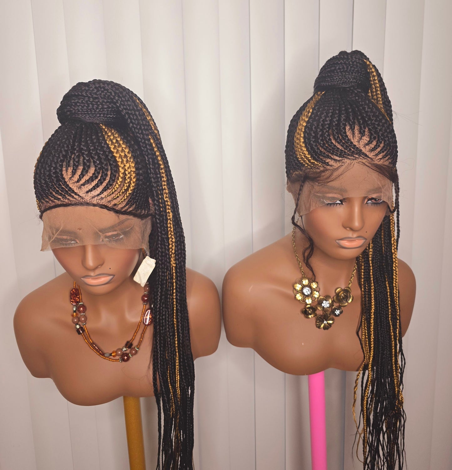 Black and Gold Full Lace Synthetic Braided Wig for Classic Ladies Easy to Style with Elegant Design and Versatile Wear