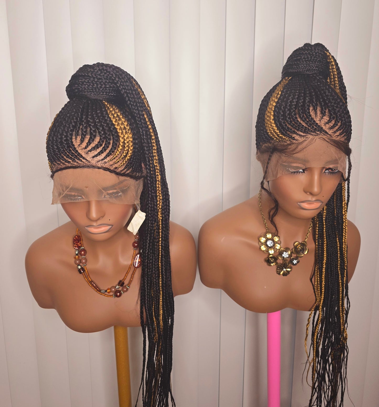 Black and Gold Full Lace Synthetic Braided Wig for Classic Ladies Easy to Style with Elegant Design and Versatile Wear
