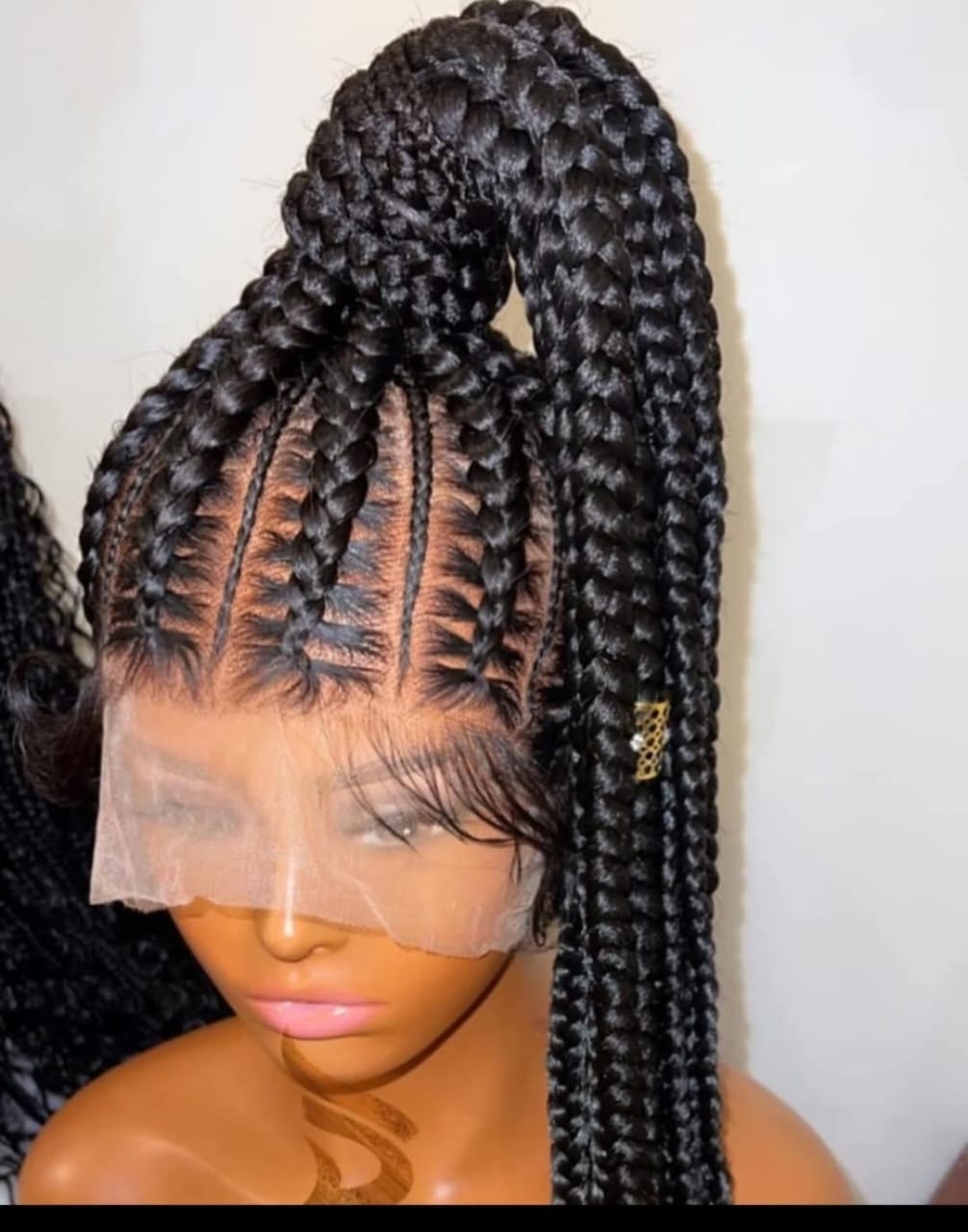 Black 30 inches 360 full lace synthetic braided wig with High Ponytail, Cornrow Braids & Baby Hair