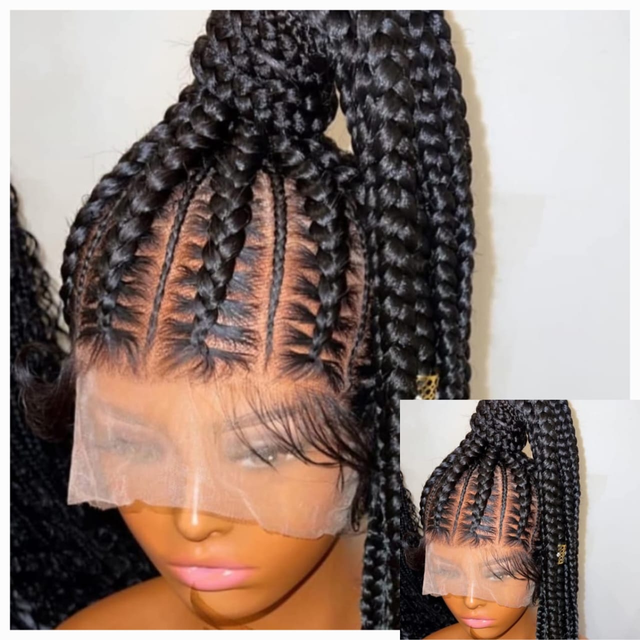 Black 30 inches 360 full lace synthetic braided wig with High Ponytail, Cornrow Braids & Baby Hair