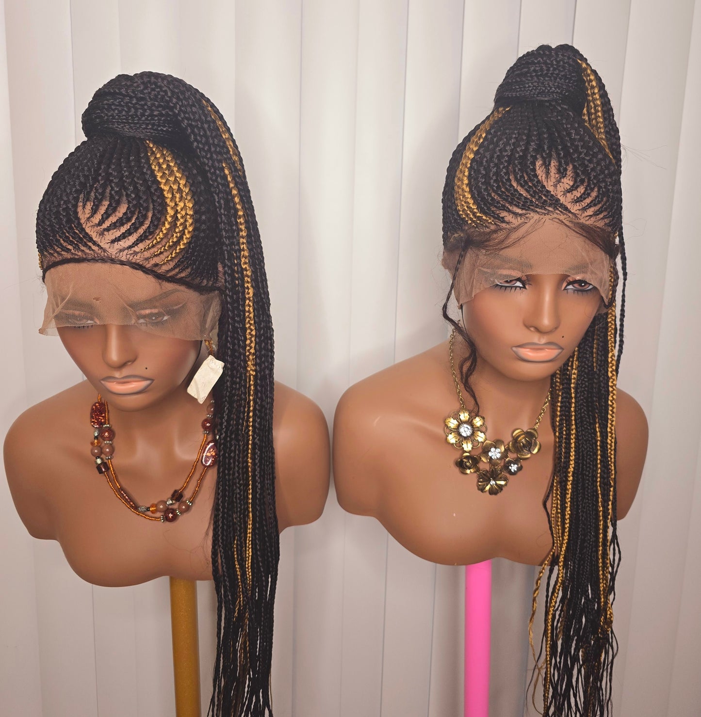 Black and Gold Full Lace Synthetic Braided Wig for Classic Ladies Easy to Style with Elegant Design and Versatile Wear