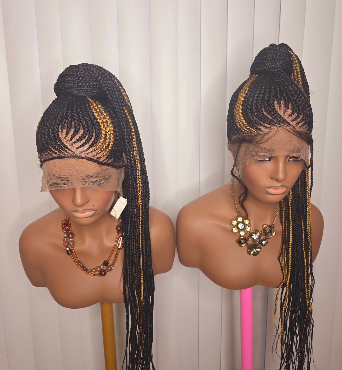 Black and Gold Full Lace Synthetic Braided Wig for Classic Ladies Easy to Style with Elegant Design and Versatile Wear