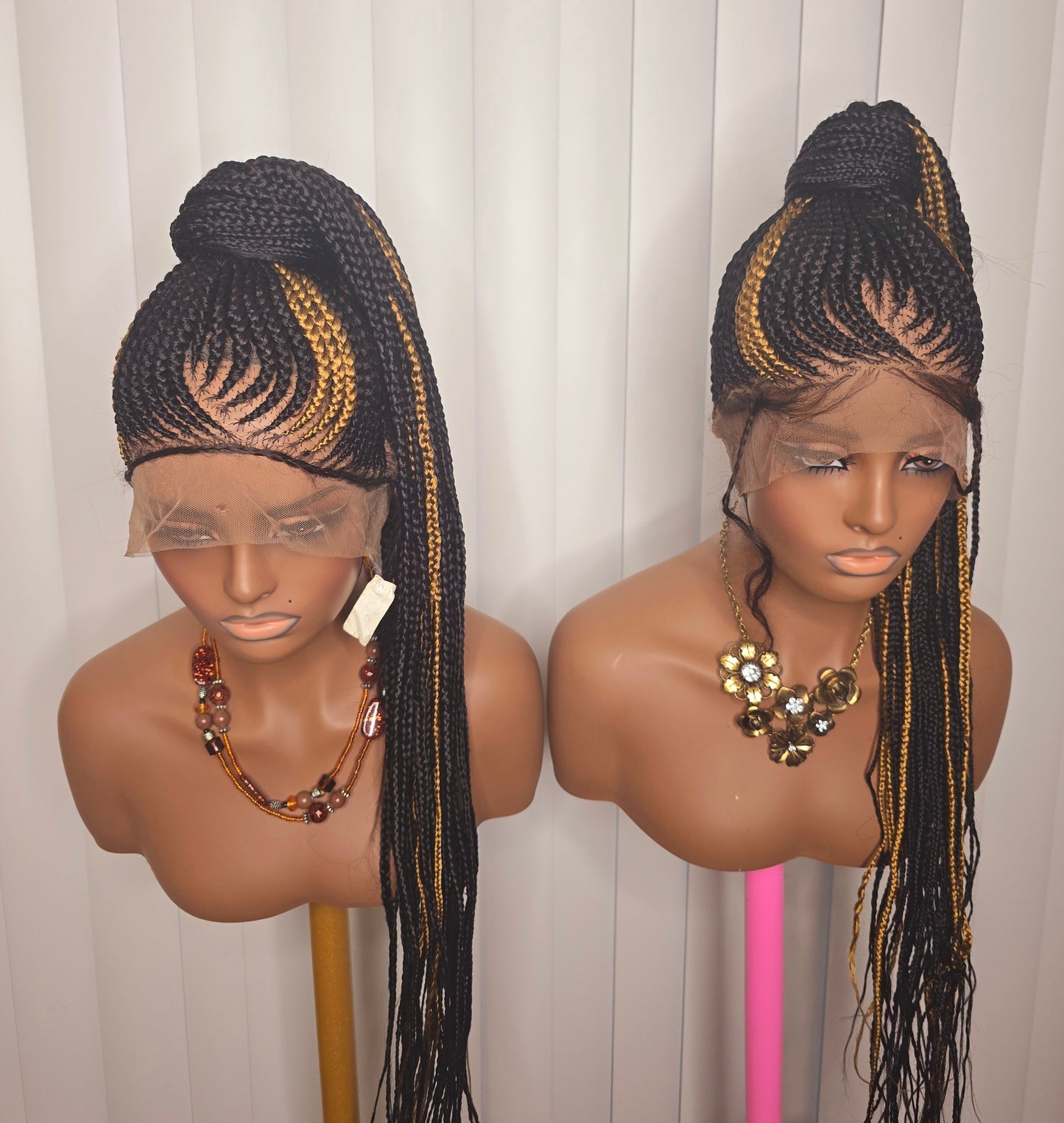 Black and Gold Full Lace Synthetic Braided Wig for Classic Ladies Easy to Style with Elegant Design and Versatile Wear